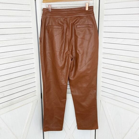7 For All Mankind Crossover Waist Faux Leather Crop Pants Chestnut Brown Medium - Picture 2 of 11